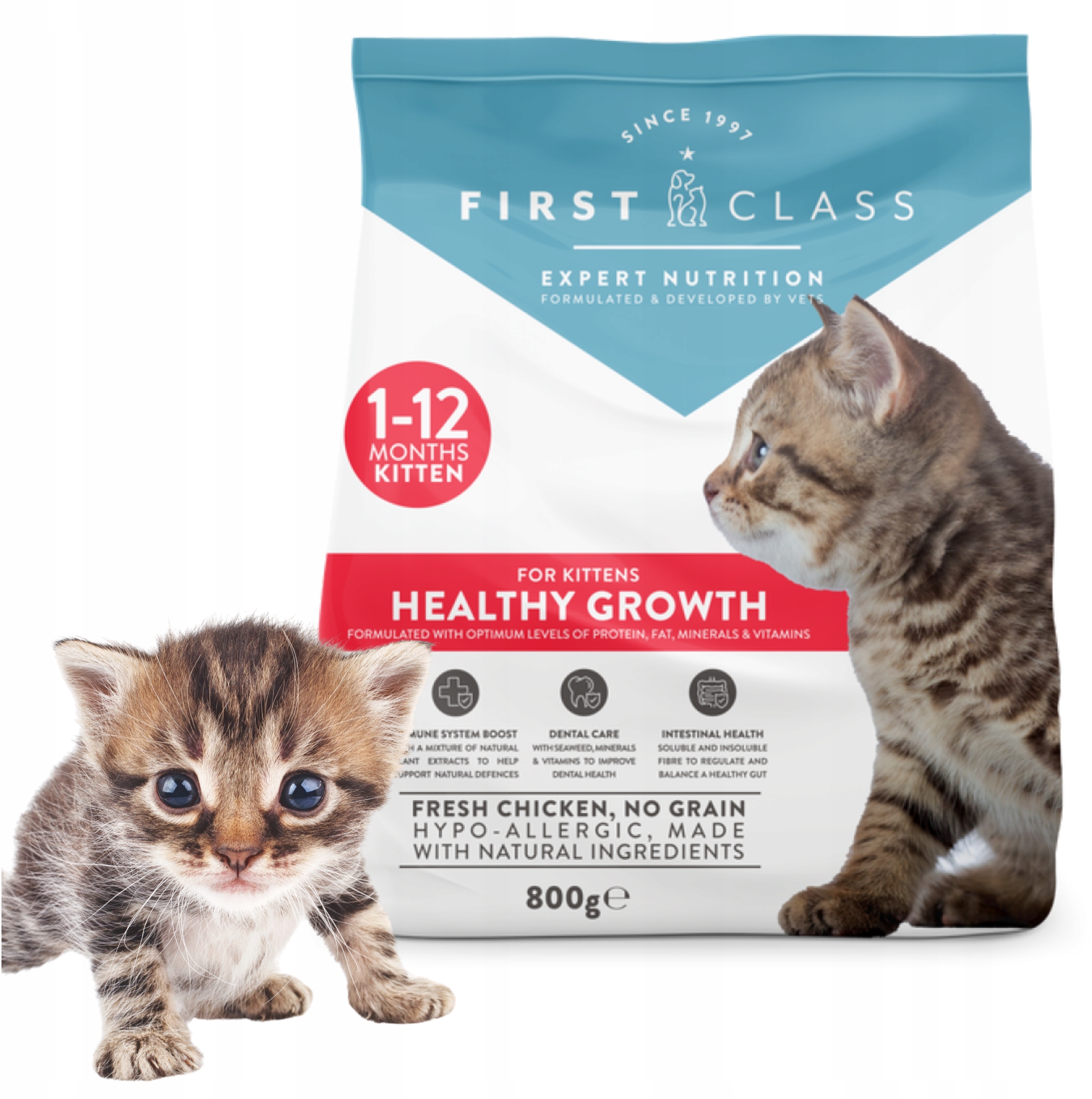 First Class Kitten – Sucha karma dla kota ze świeżym kurczakiem 800g