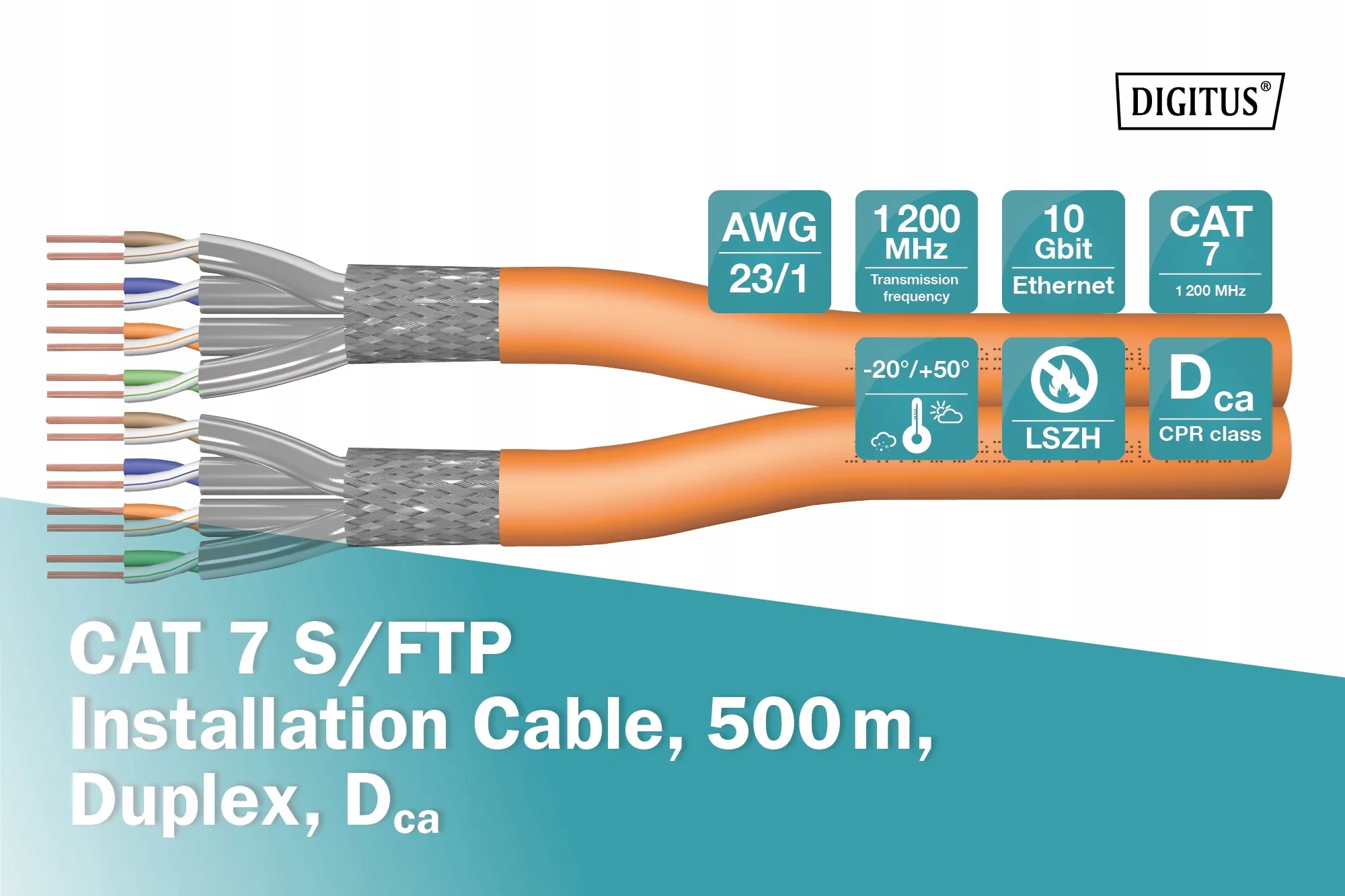 Przewód instalacyjny S-FTP, Cat7, 500m, pomarańczowy – Wysoka jakość połączeń sieciowych