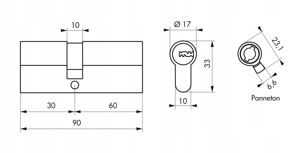 Wymiary i specyfikacja – 30x60 mm, 6-pinowy mechanizm