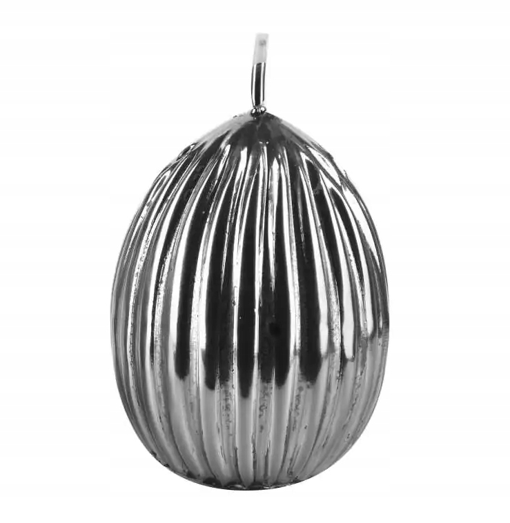 Świeca JAJKO KARBOWANE małe 6,5x8cm srebrne – Elegancki dodatek do Twojego wnętrza