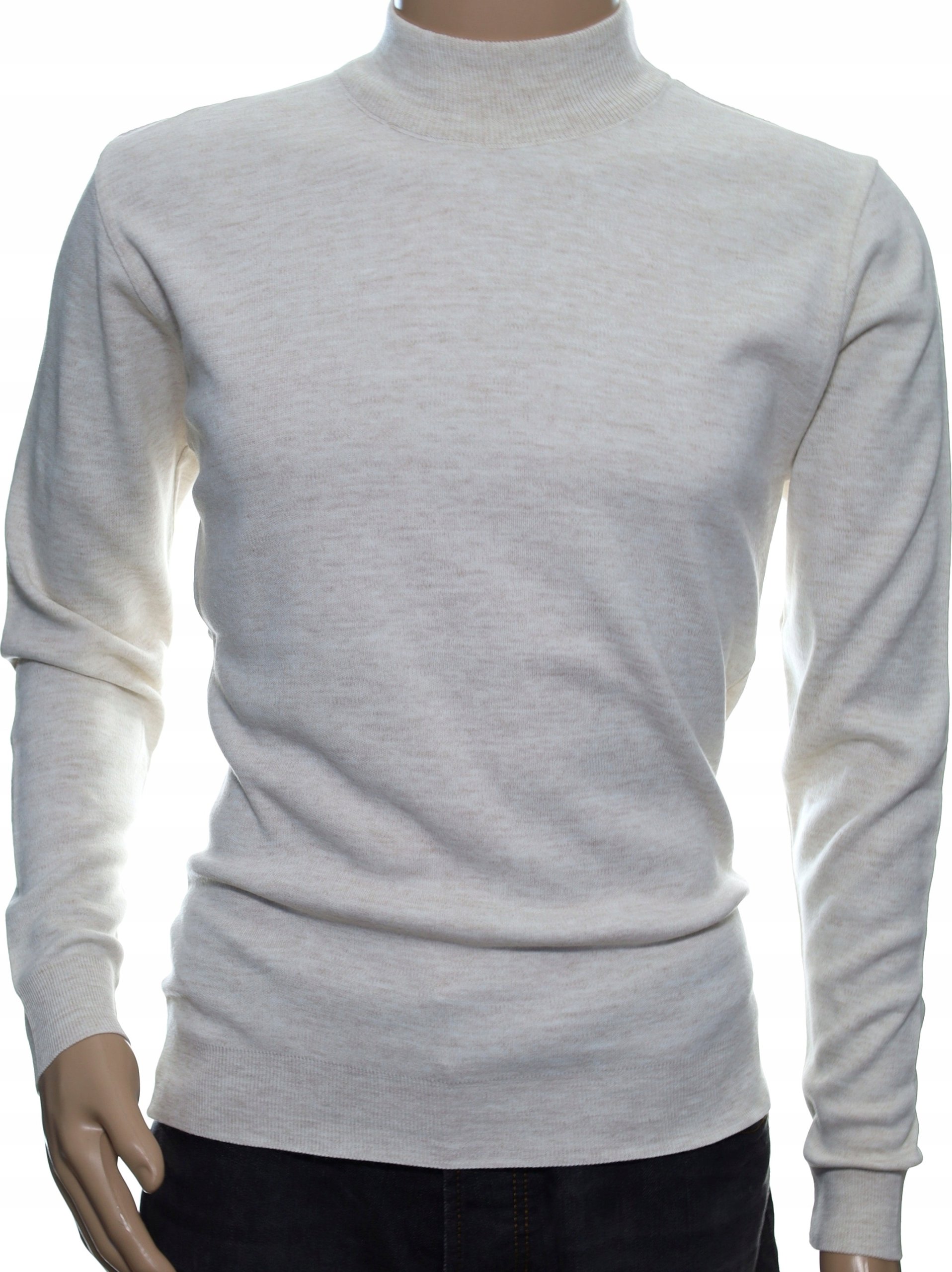Sweter męski klasyczny elegancki półgolf z wełny wełniany M ecru 1701 – Idealny wybór na każdą okazję