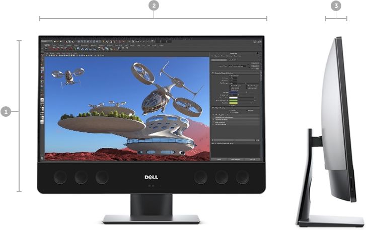 Precision 5720 All-in-One — wymiary i masa — model bez obsługi dotykowej Precision 5720 All-in-One — wymiary i masa — model bez obsługi dotykowej