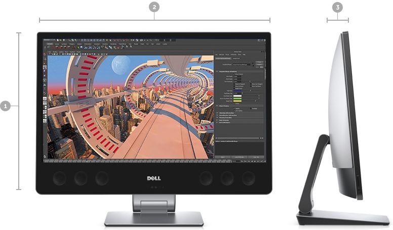 Precision 5720 All-in-One — wymiary i masa — model z obsługą dotykową Precision 5720 All-in-One — wymiary i masa — model z obsługą dotykową