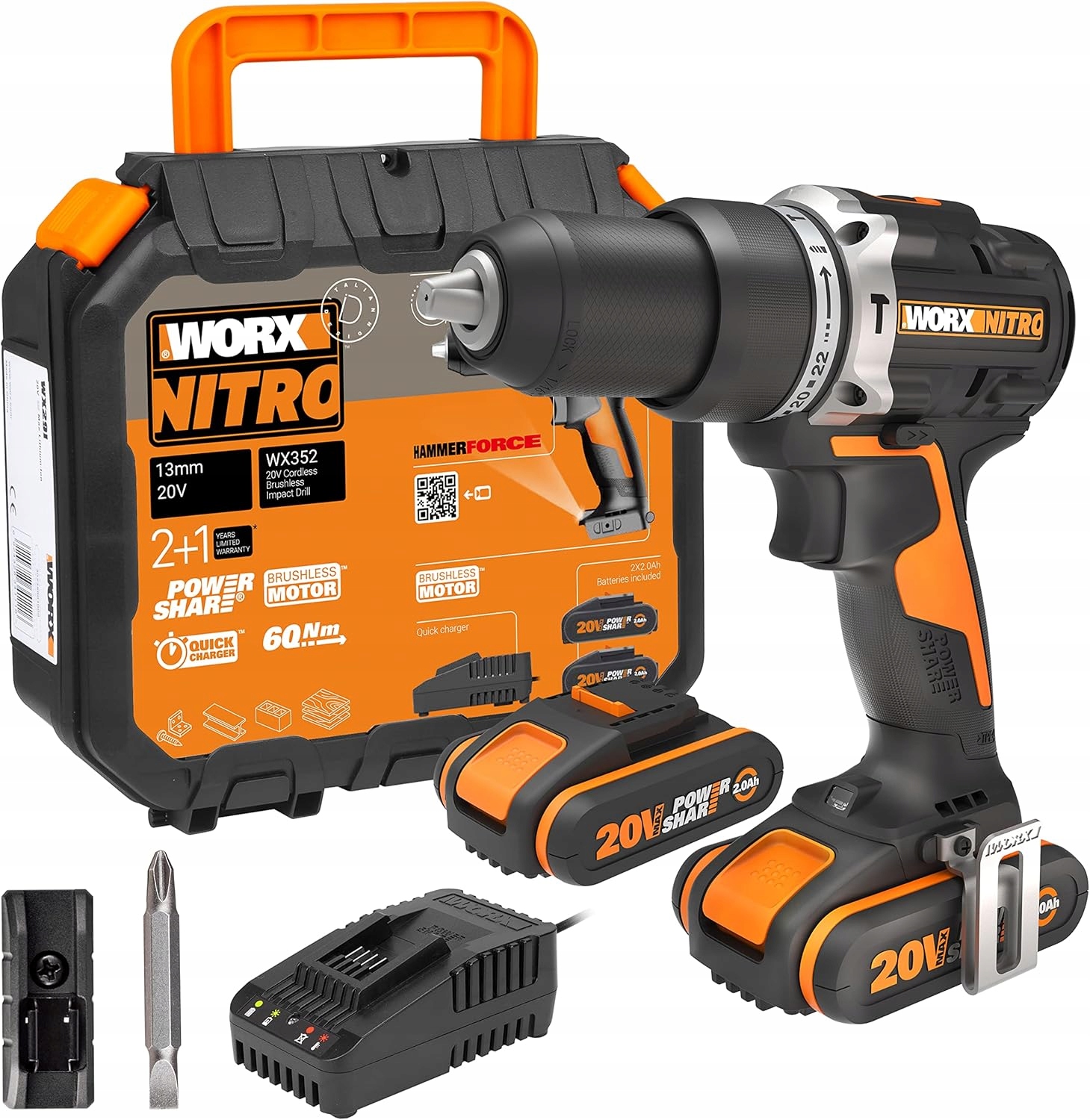 Zestaw WORX NITRO WX352 – Bezprzewodowa wiertarka udarowa 20V do każdego projektu