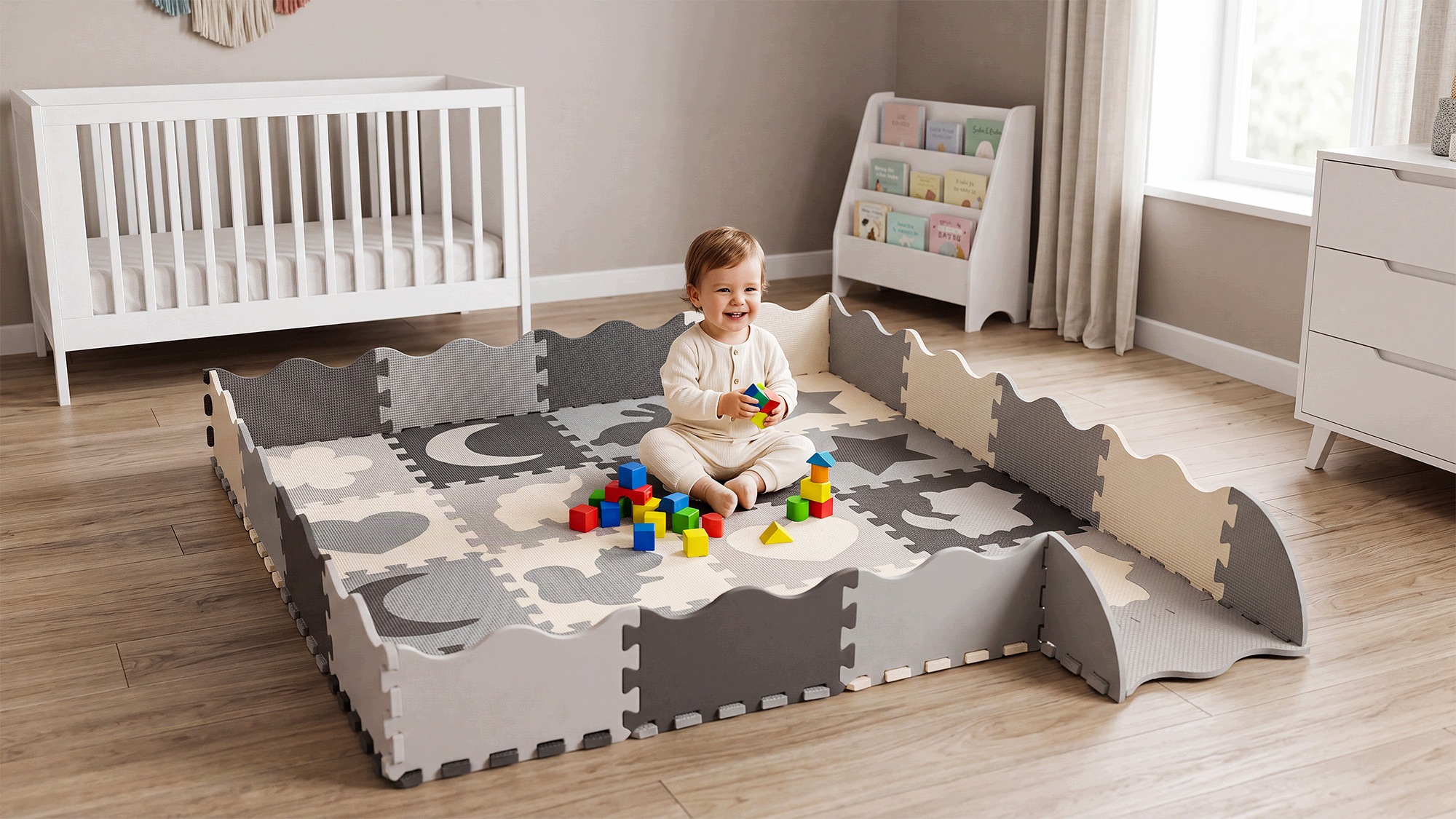 Mata edukacyjna dla dzieci, puzzle 150 x 150 cm z ramką – idealna przestrzeń do zabawy