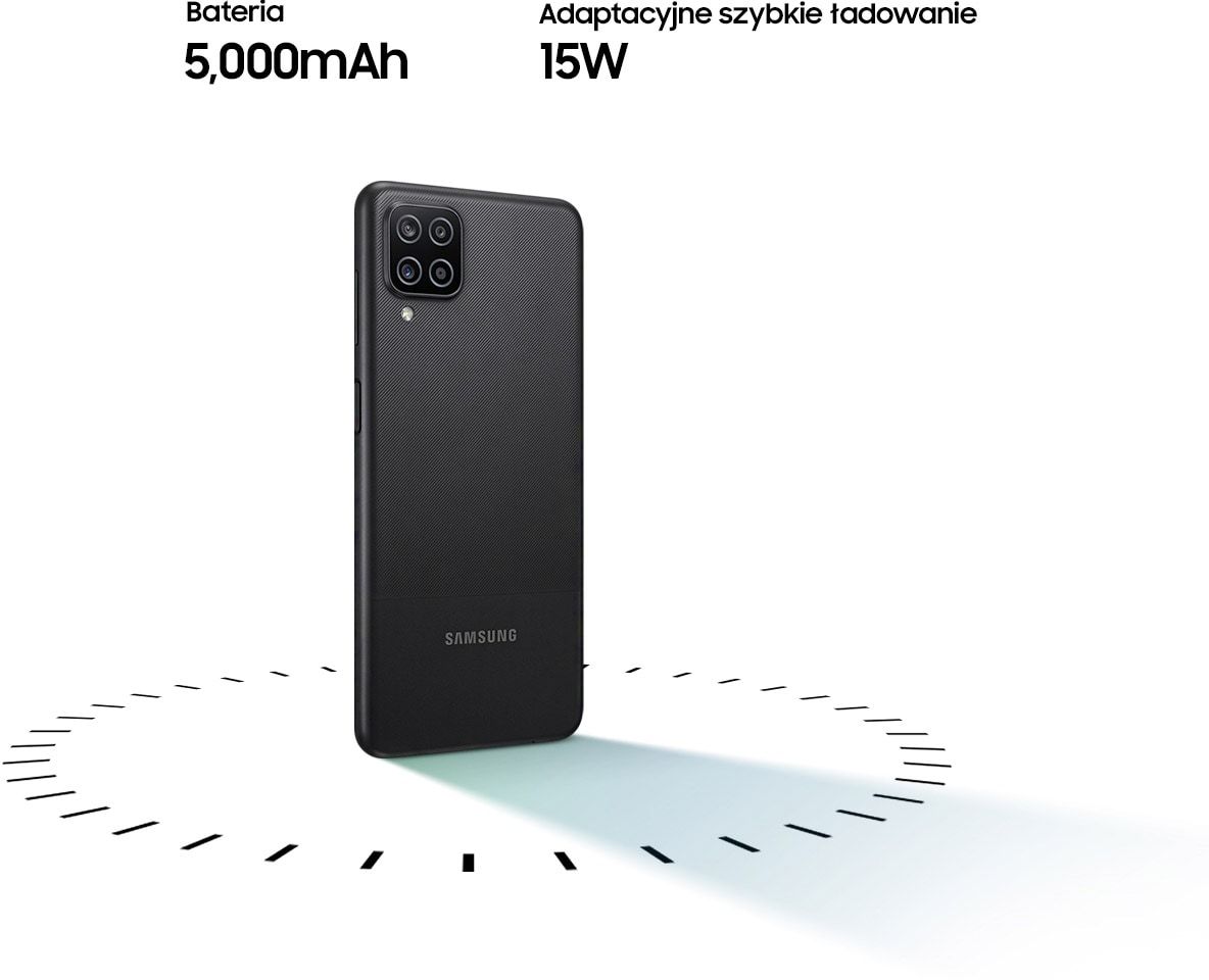 Téléphone portable SAMSUNG GALAXY A12 de couleur noire, double SIM
