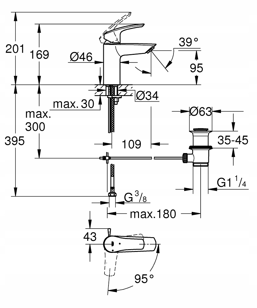 Metalowy zestaw odpływowy z drążkiem pociąganym