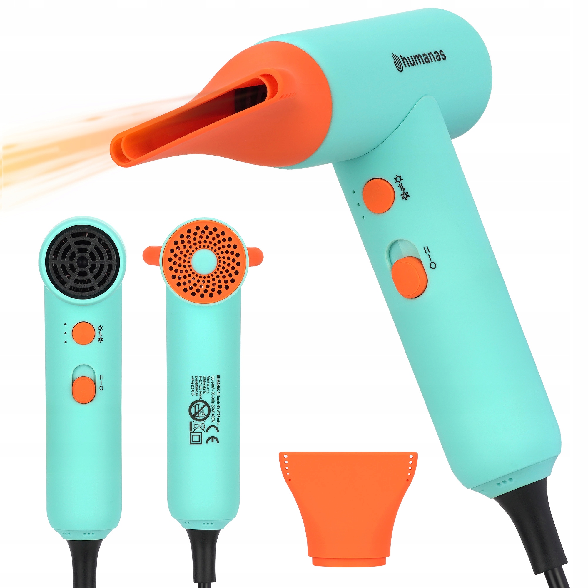 Suszarka do włosów z funkcją jonizowania Humanas AirTouch HD-AT03 mini – idealna do podróży