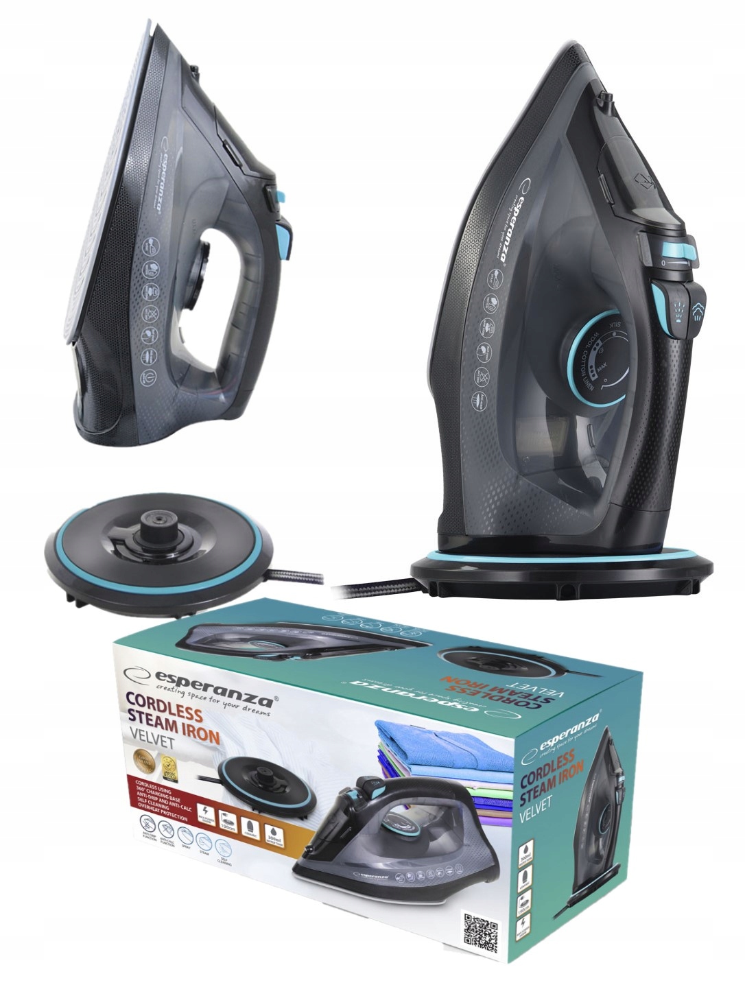 Żelazko parowe bezprzewodowe Esperanza Velvet Ceramic 2600W – Wygoda i efektywność w jednym