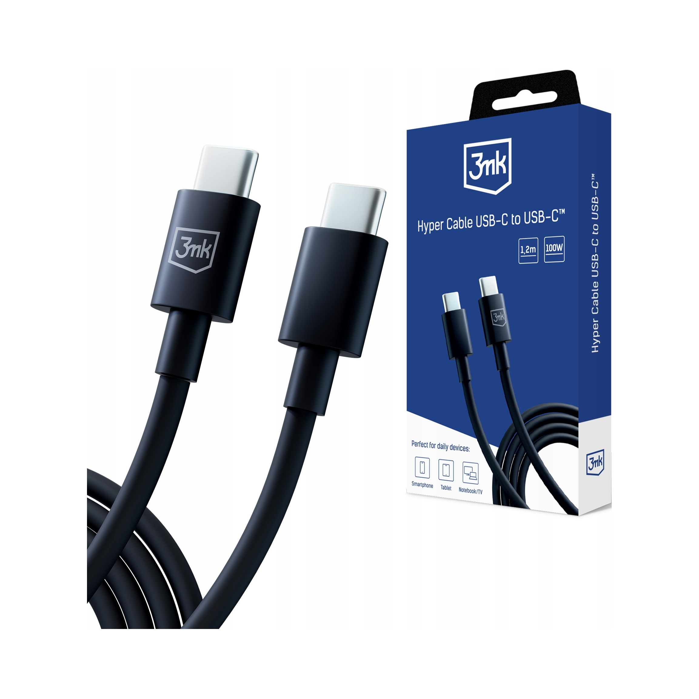 Hyper Cable USB-C - USB-C 1.2 m Czarny – Wydajność i niezawodność w codziennym użytkowaniu