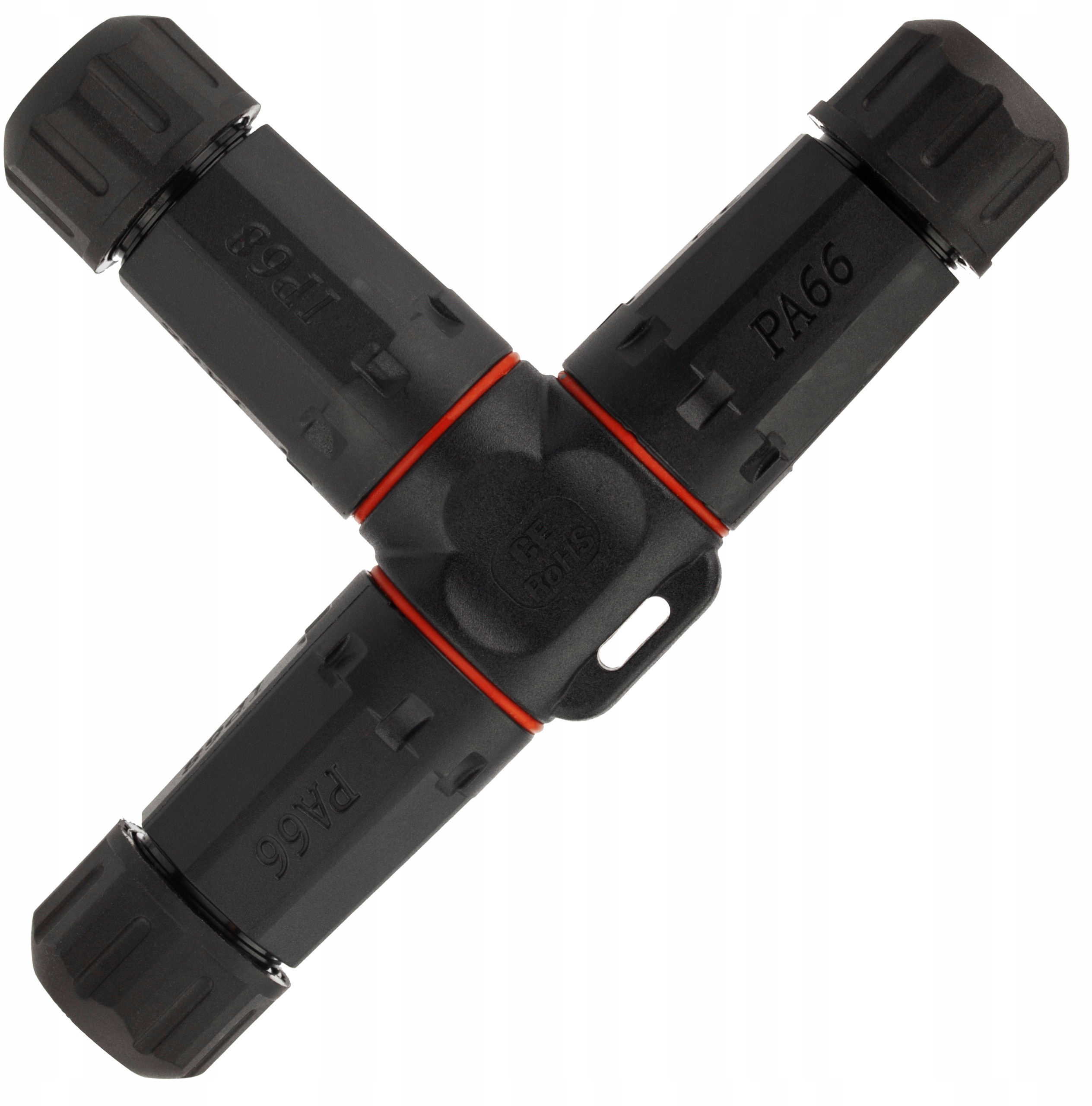 Mufa z dławikami 3x4mm2 IP68 PA66 250V trójnik T czarna NEKU – Solidne połączenie kablowe