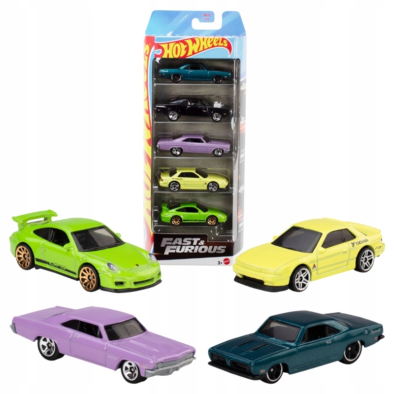 HW Fast_Furious 5-pak autek JDR19 – Zestaw metalowych samochodów dla małych miłośników motoryzacji