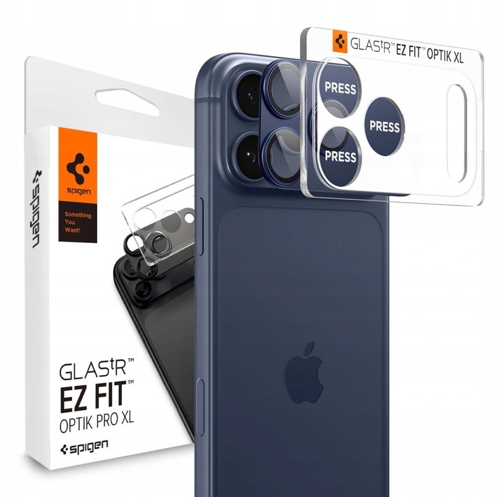 Osłona aparatu Spigen Optik Pro XL Glas.Tr „EZ Fit” Camera Protector iPhone 17 Pro Max Blue – Doskonała ochrona dla Twojego aparatu