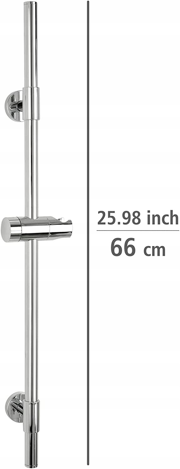 Wymiary drążka prysznicowego – 66 cm wysokości i 1,9 cm średnicy