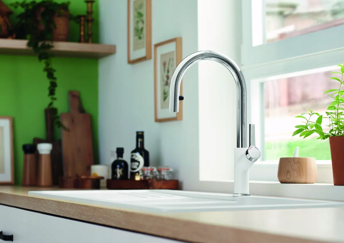 Bateria kuchenna Blanco Carena-S Vario Silgranit-Look delikatny biały/chrom – Elegancja i funkcjonalność w Twojej kuchni