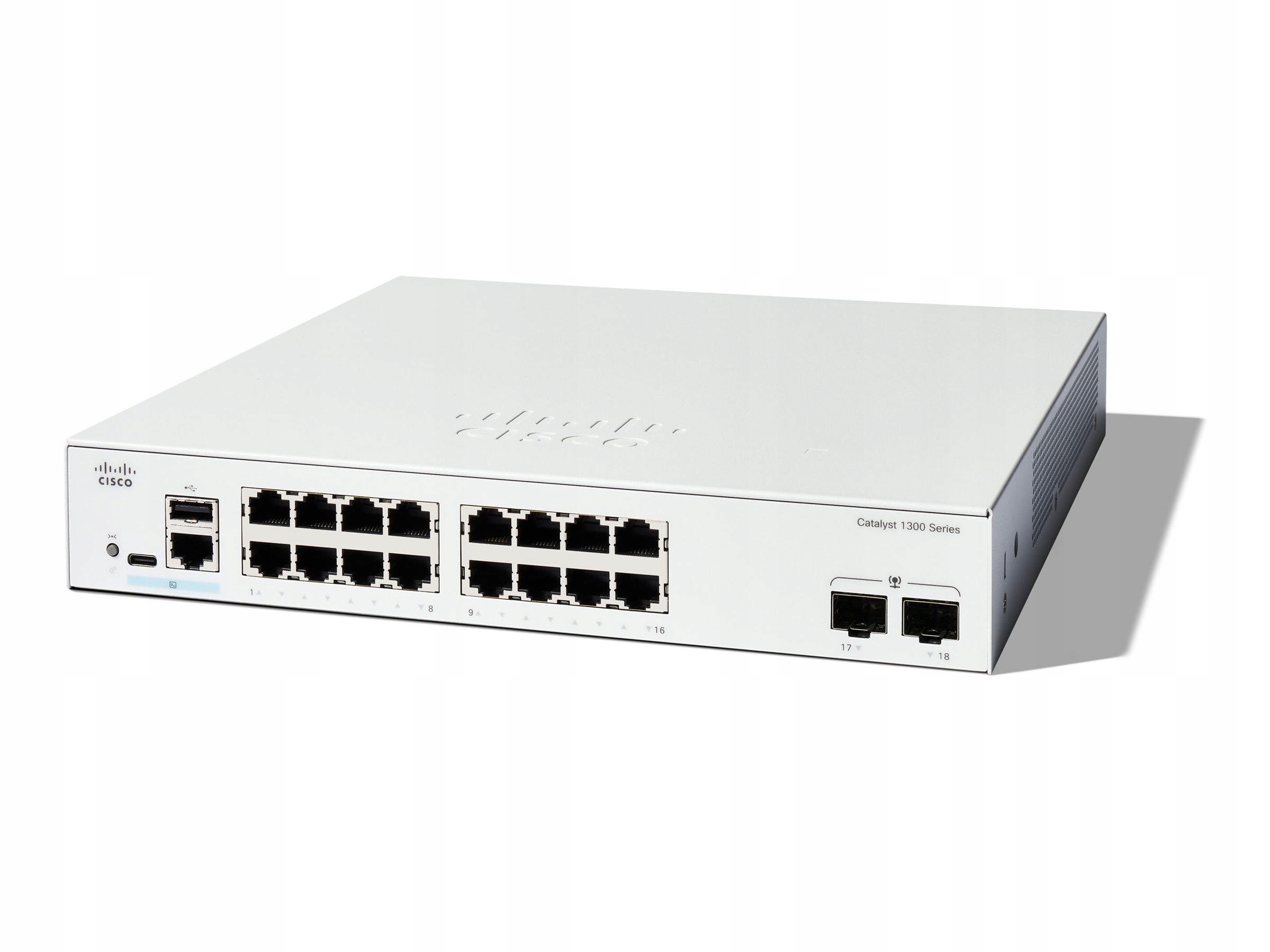 Switch Cisco CATALYST 1300 16-PORT GE 2X1G – Wydajność i niezawodność w sieci