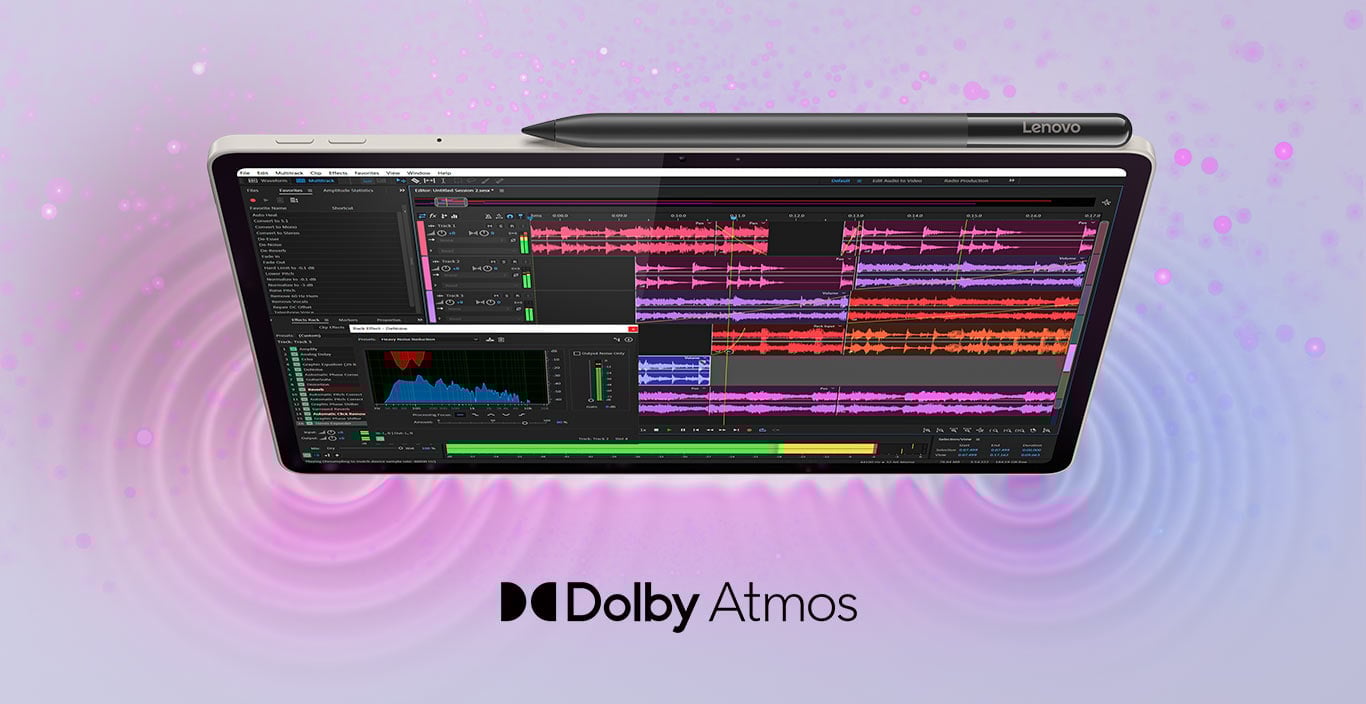 Tablet Yoga Tab z góry, na ekranie widoczna otwarta aplikacja do sterowania dźwiękiem