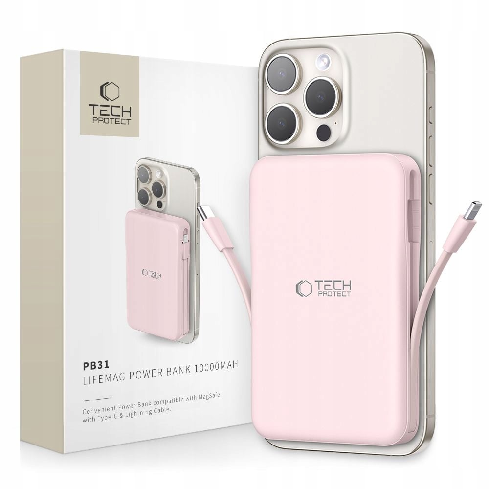 TECH-PROTECT PB31 LIFEMAG MAGSAFE POWER BANK 10000MAH PINK – Niezawodne źródło energii
