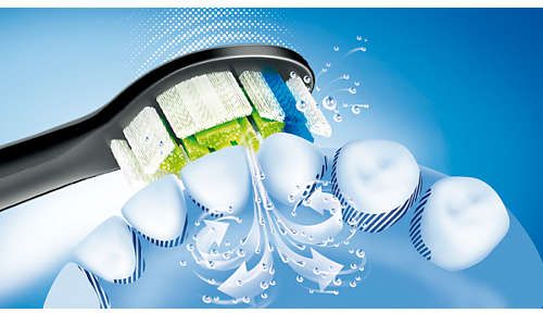 Dynamiczny sposób czyszczenia Sonicare kieruje płyn między zęby