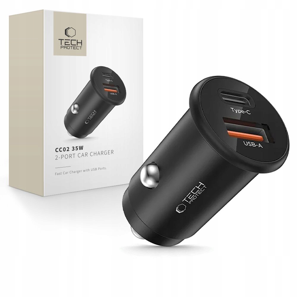 TECH-PROTECT CC02 2-PORT CAR CHARGER PD35W/QC3.0 BLACK – Szybkie i bezpieczne ładowanie w podróży
