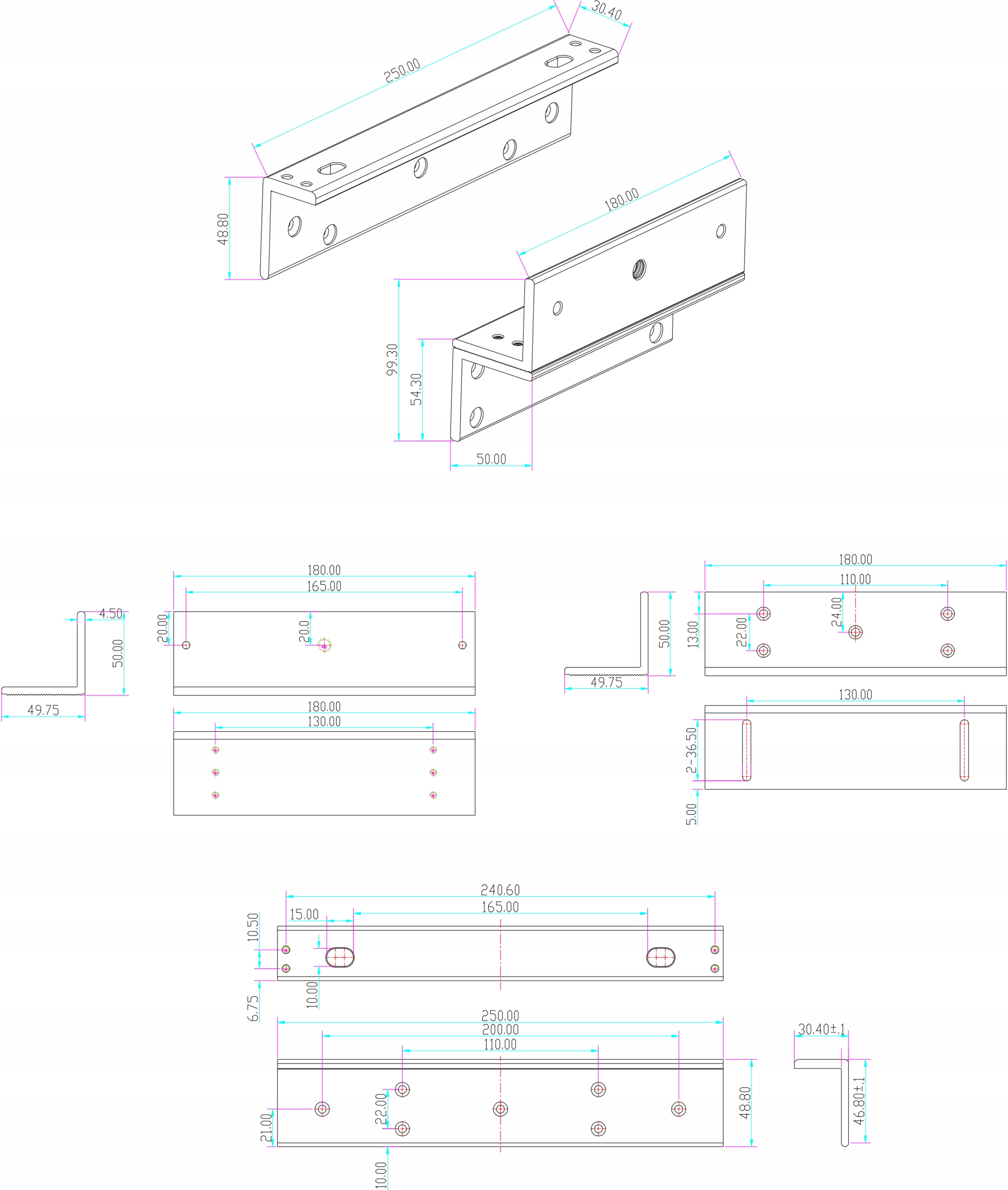 Wymiary i waga uchwytu montażowego SCOT BK-600ZL2