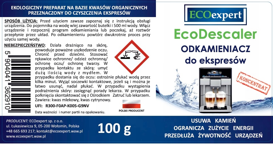 Wydajność opakowania – 5 cykli odkamieniania w jednym opakowaniu