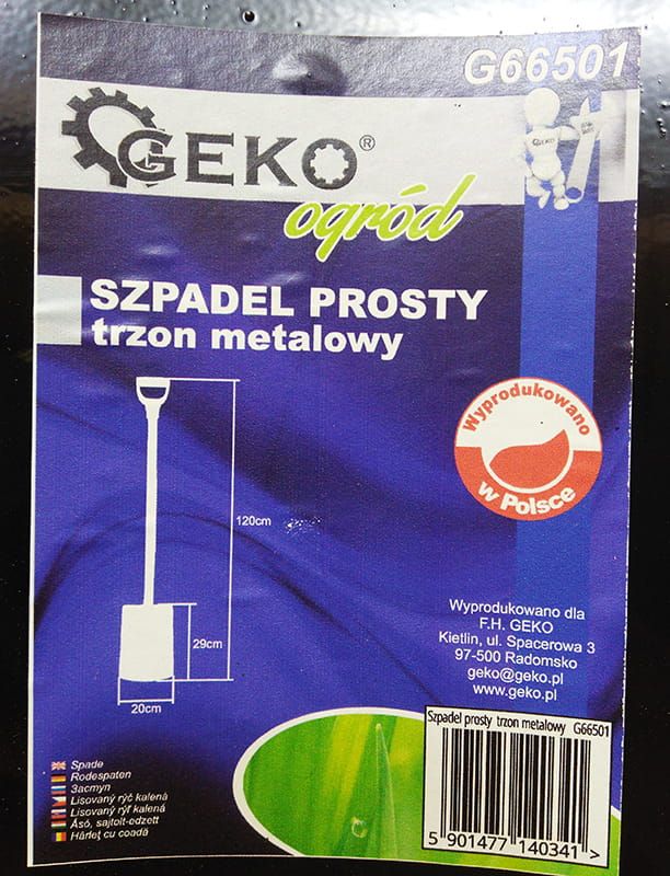 Szpadel ogrodowy Geko G66501 zdjęcie napelki znamionowej