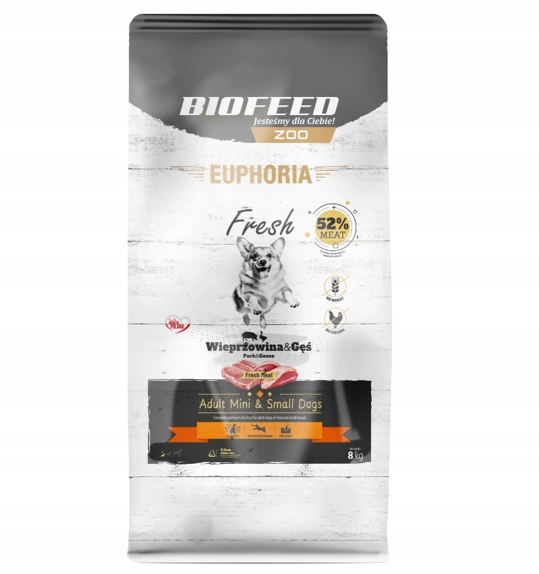 BIOFEED Euphoria Fresh Meat Adult Mini & Small Wieprzowina i Gęś 8kg – Doskonała karma dla małych psów