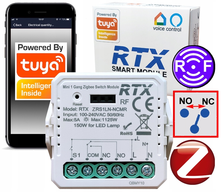 RTX Moduł BEZNAPIĘCIOWY NC NO MINI Przekaźnik Sterownik TUYA ZigBee + RF – Inteligentne sterowanie w Twoim domu