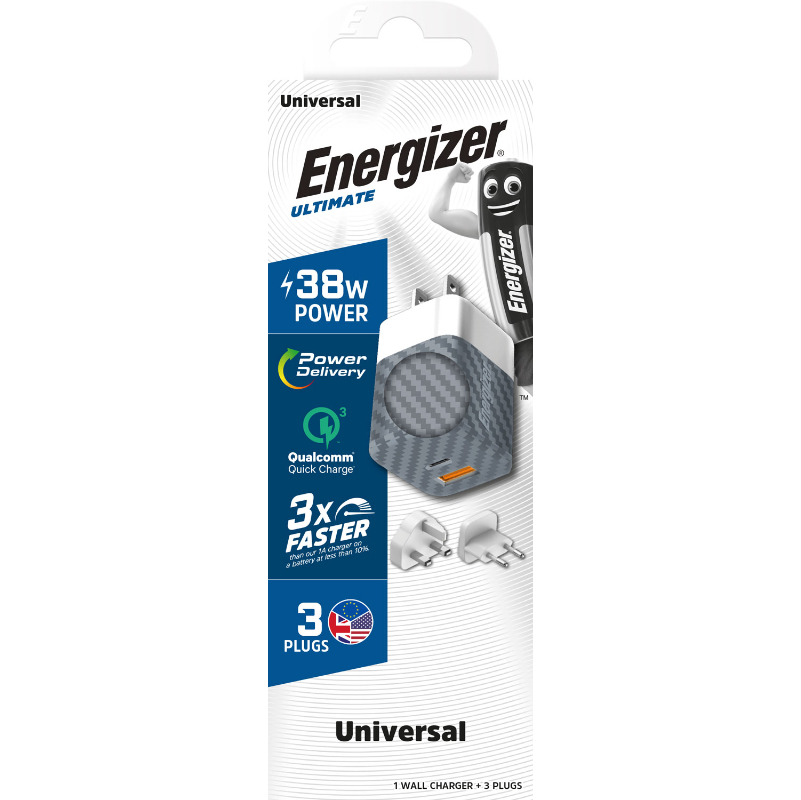 Energizer Ultimate - Ładowarka sieciowa Multiplug EU / UK / US GaN 38W PD + QC3.0