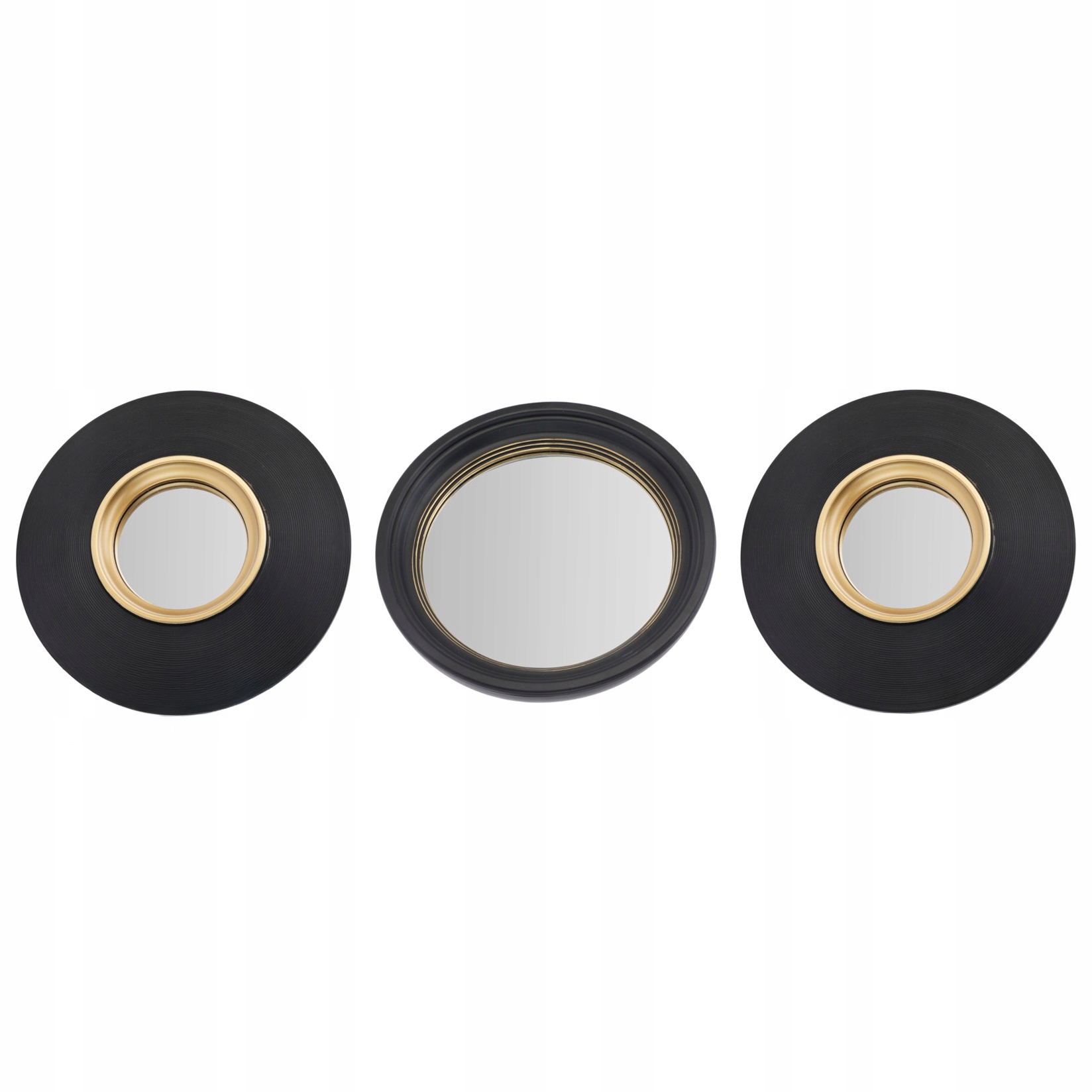 Zestaw 3 okrągłych luster w czarnych ramach 25,5cm