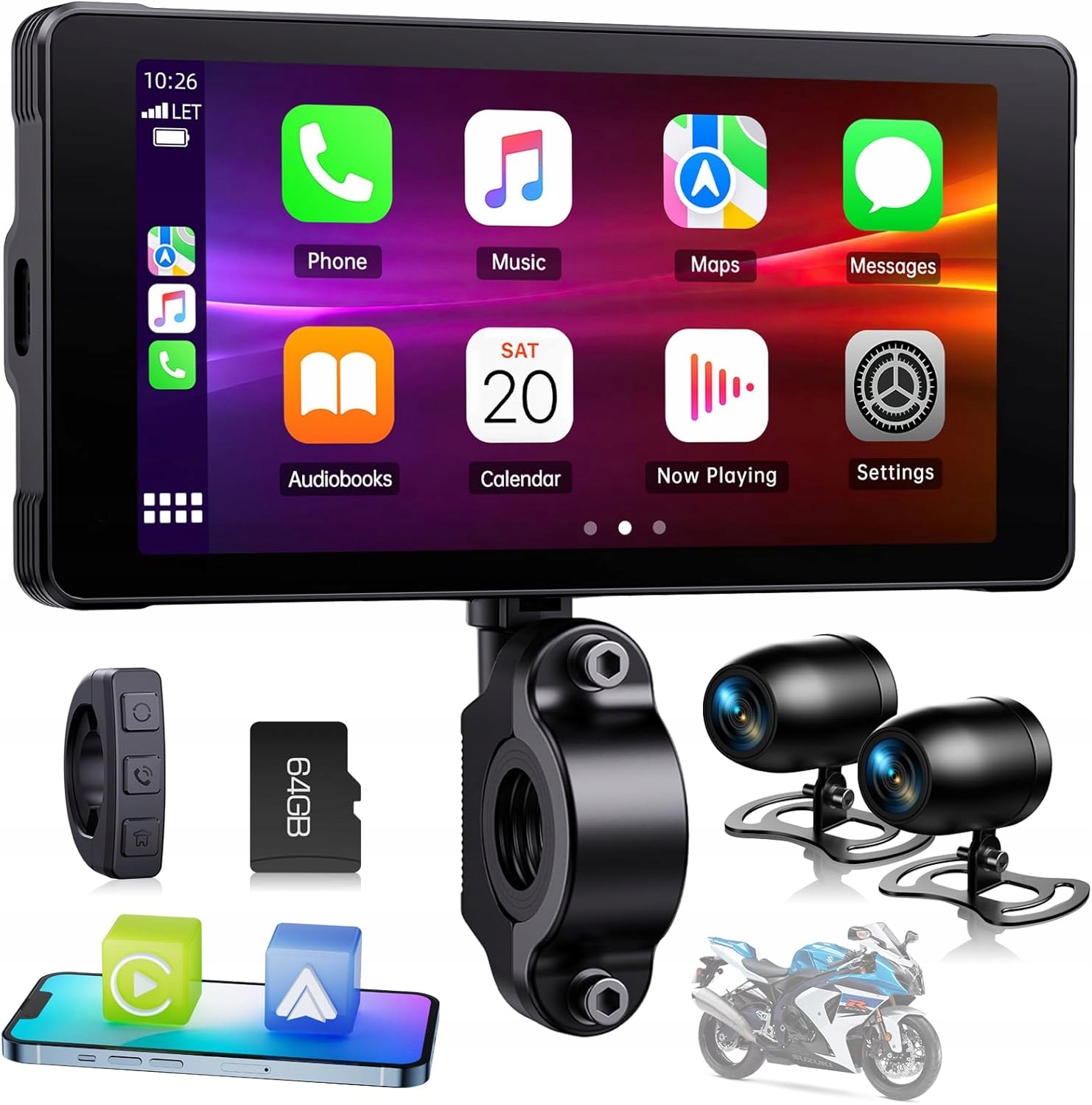 Volam Carplay przenośny radioodtwarzacz kamera do motocykli 2K GPS 5,5