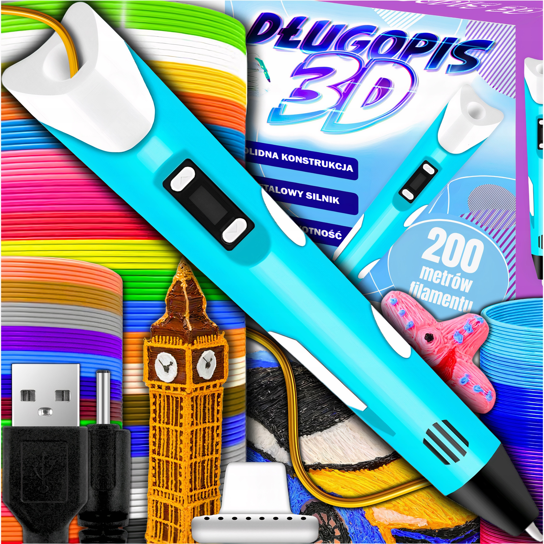 Długopis 3D Pen z nakładkami i szablonami – Kreatywność w trójwymiarze