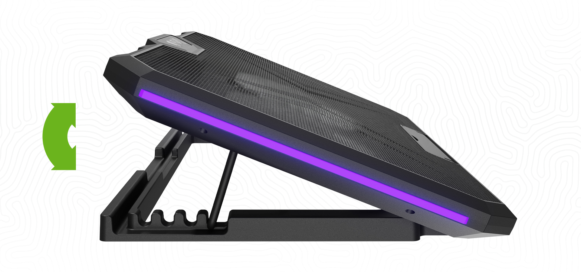 Podstawka chłodząca do laptopa z regulowanym kątem nachylenia, dwoma wentylatorami i kolorowym podświetleniem krawędziowym