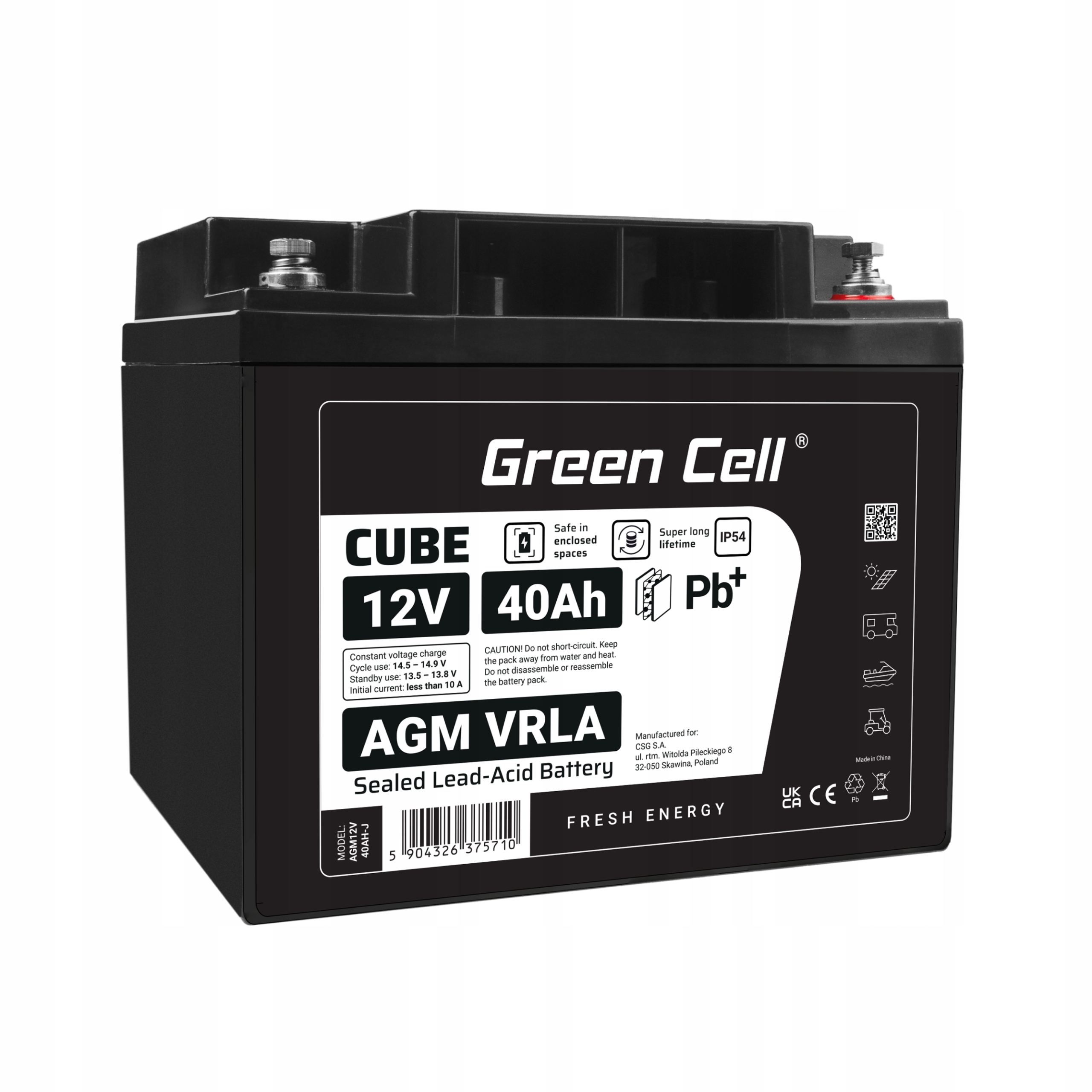 Green Cell Cube AGM VRLA IP54 12V 40Ah – Niezawodny akumulator do różnych zastosowań