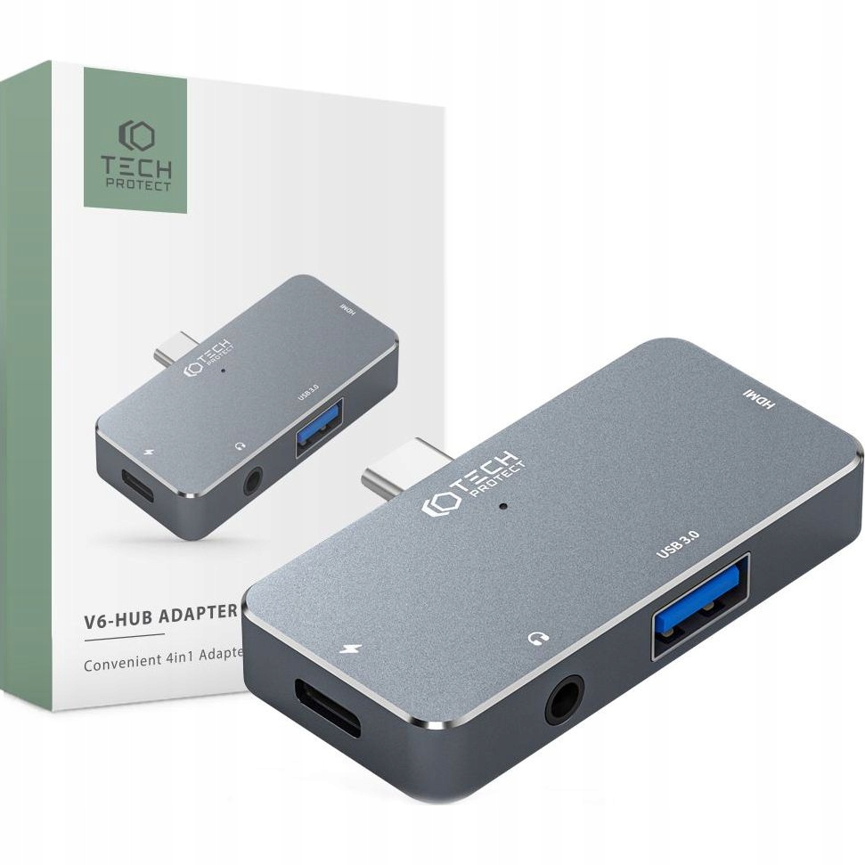 Adapter Tech-Protect V6 hub 4w1 Grey – Rozszerz możliwości swojego laptopa