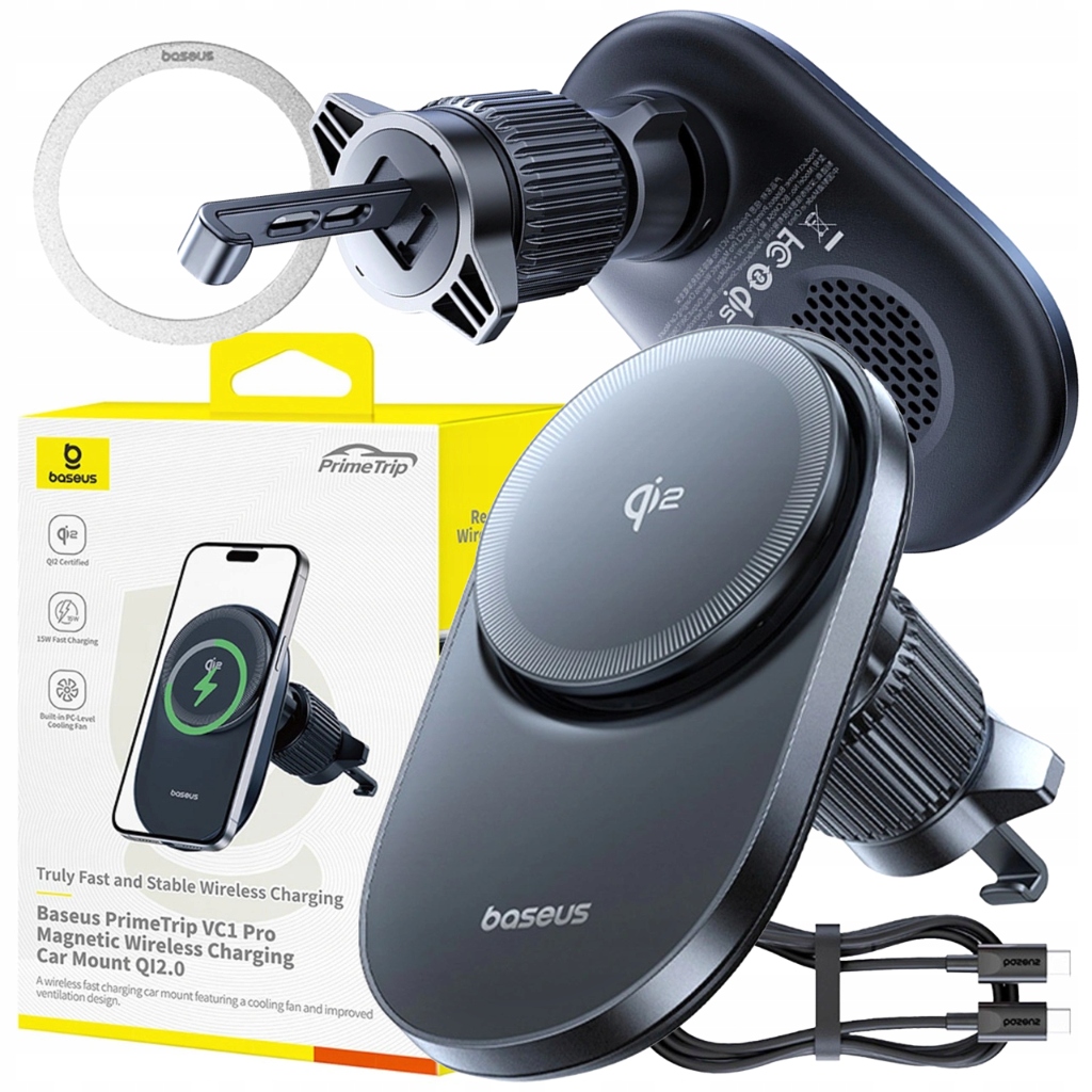 Uchwyt magnetyczny z ładowarką indukcyjną Qi2 do smartfona na kratkę nawiewu – Baseus PrimeTrip VC1 Pro