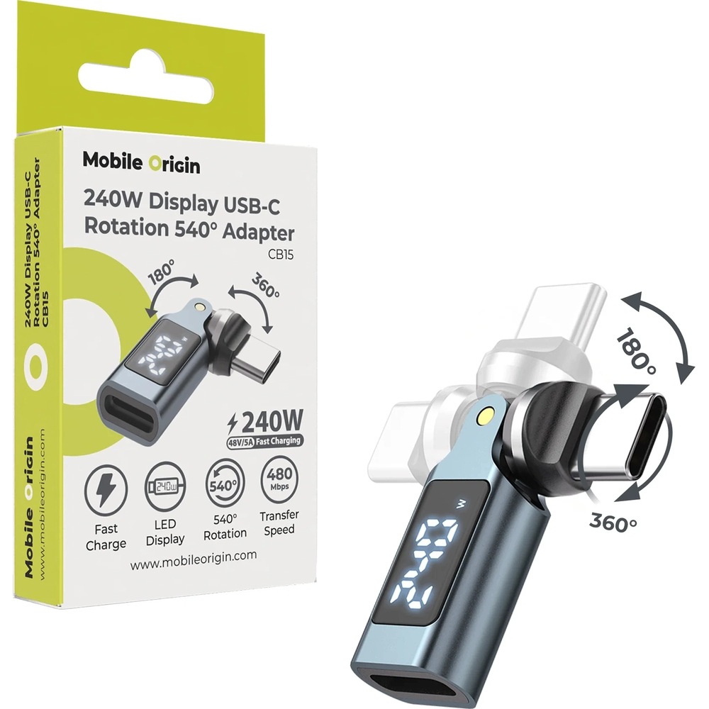 Adapter CB15 240W Display USB-C Rotation 540° – Innowacyjna moc dla Twoich urządzeń