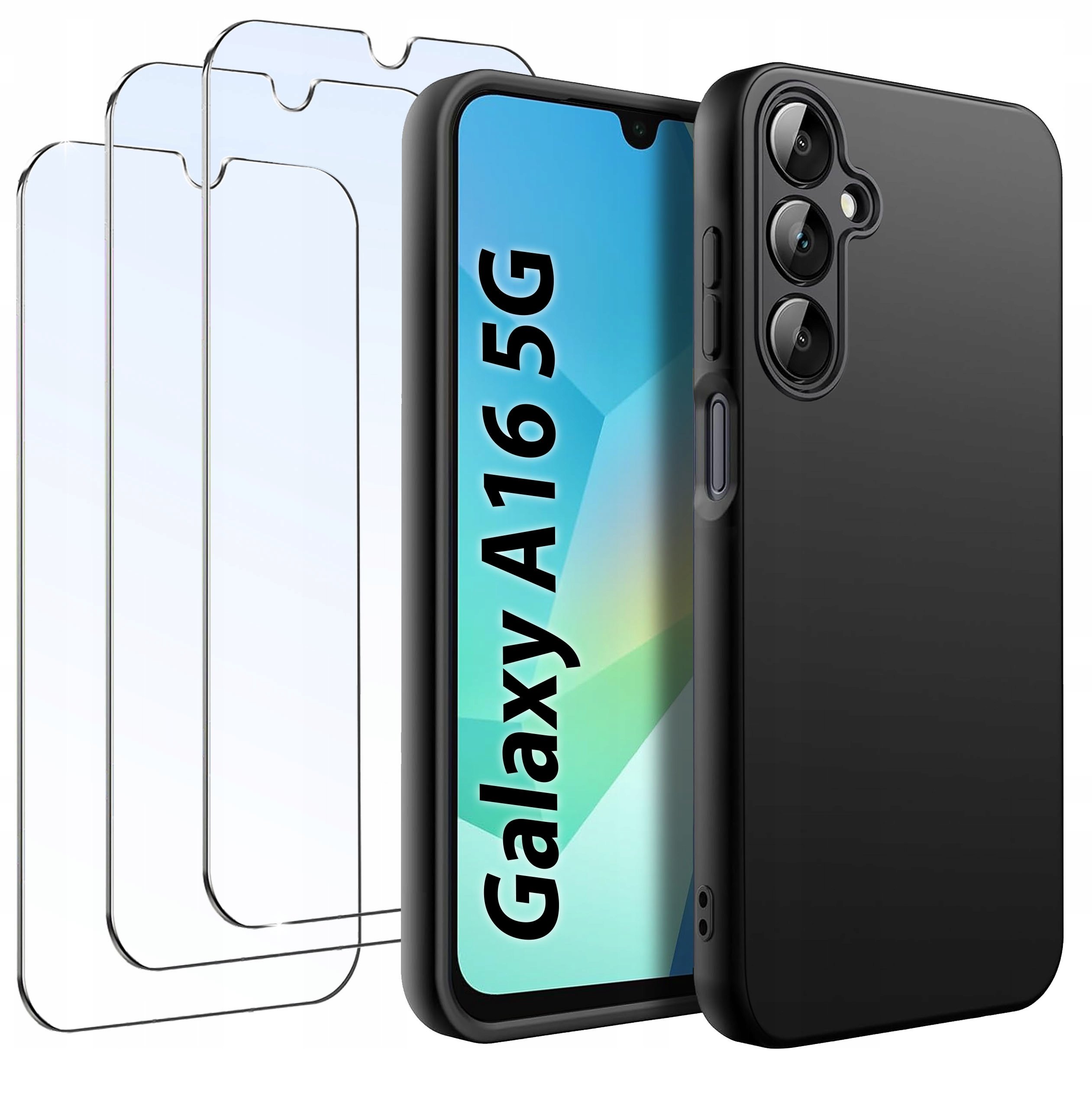 ZESTAW Etui do Samsung A16 5G Matowe Czarne Silikon Slim +3 SZTUKI SZKŁO – Ochrona i styl w jednym