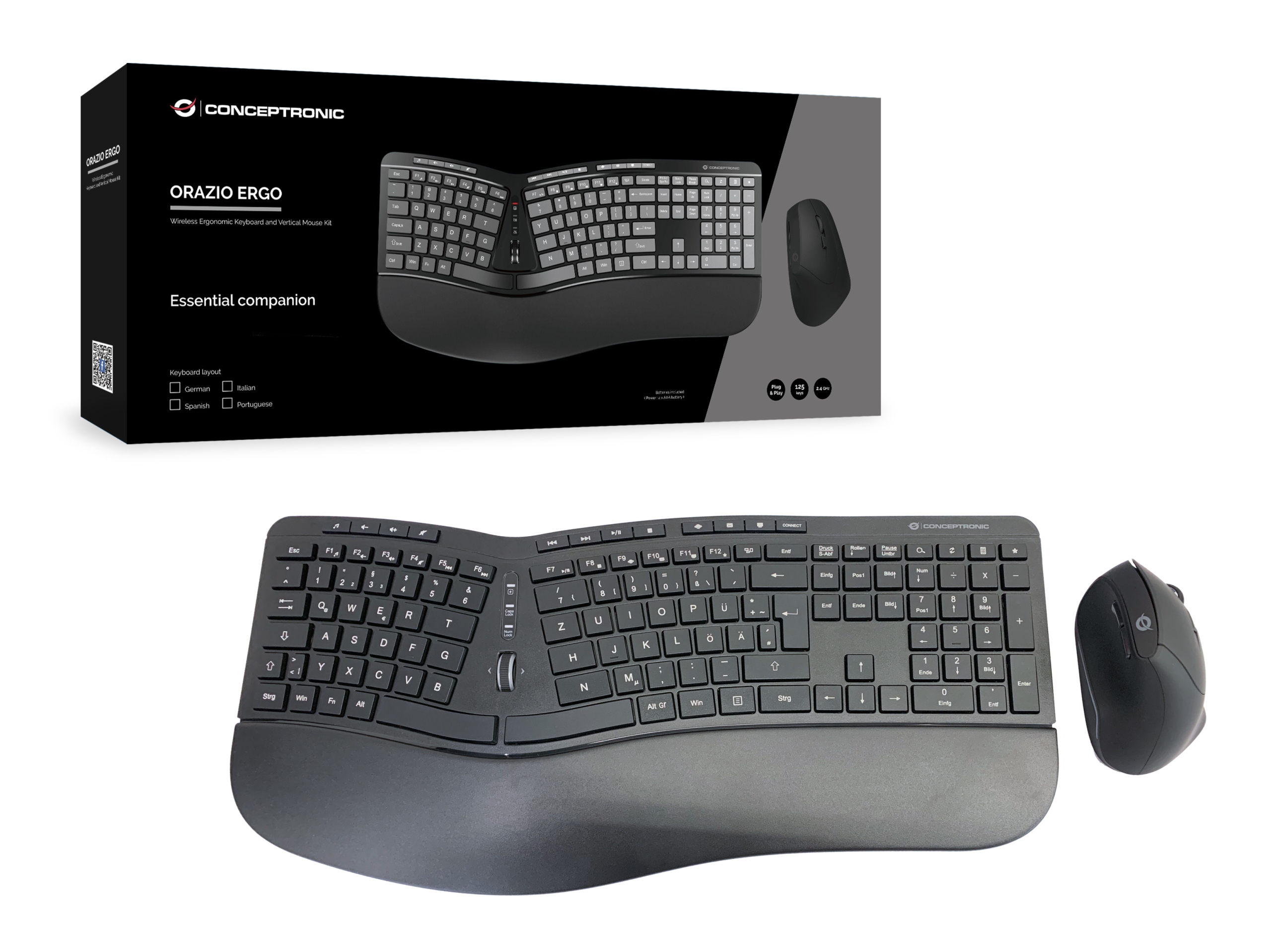 Zestaw bezprzewodowy Conceptronic Orazio Ergo – Klawiatura i mysz ergonomiczna