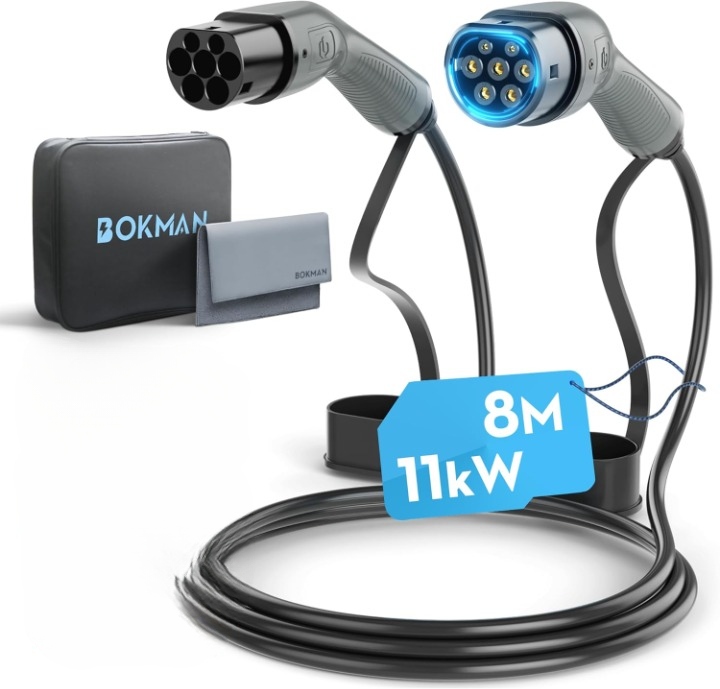 Kabel EV Typ 2 11kW 16A 3-Fazy 8m bokman – Szybkie i bezpieczne ładowanie dla Twojego pojazdu elektrycznego