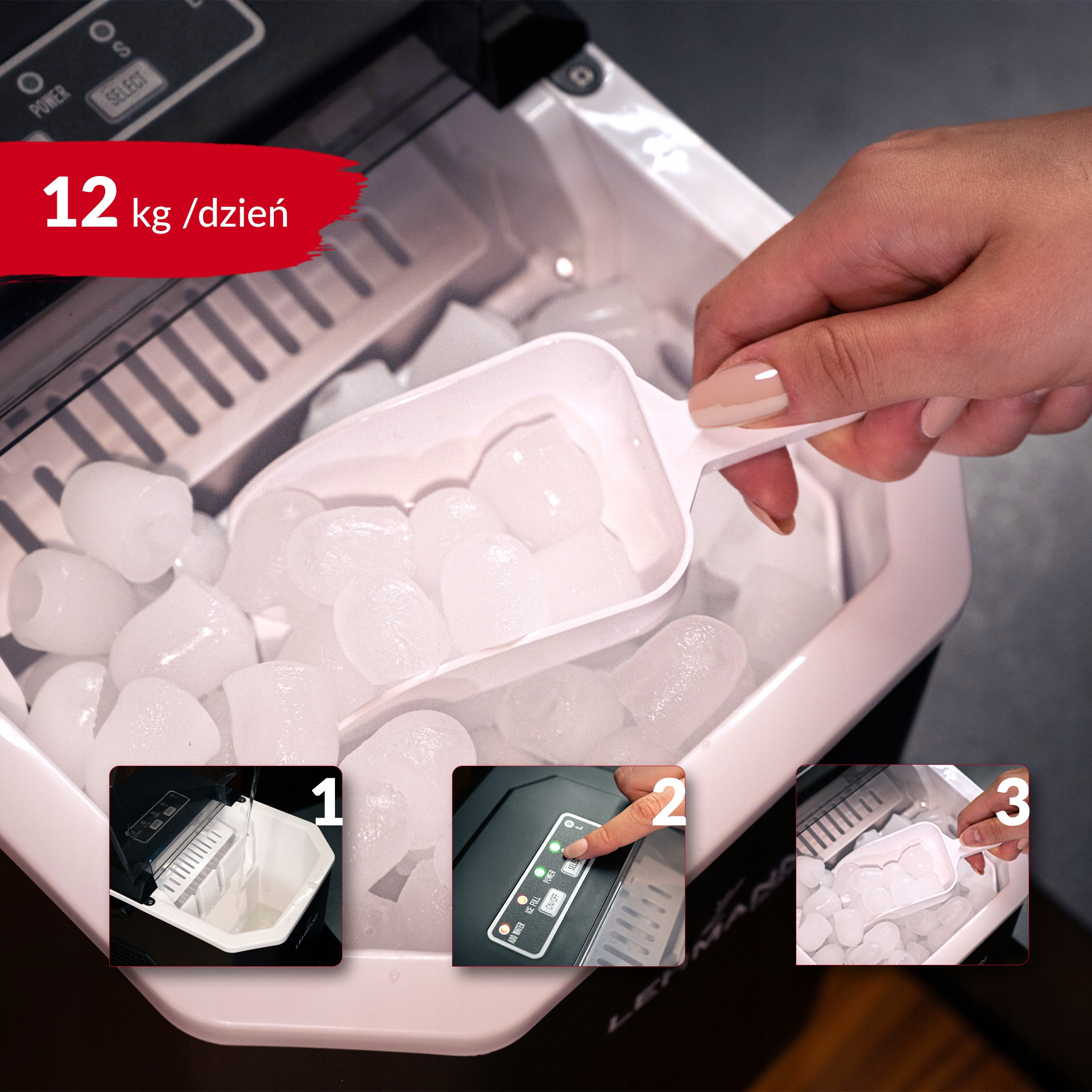 DOMOWA KOSTKARKA DO LODU MASZYNA DO KOSTEK EKSPRESOWY LÓD DO NAPOJU LEHMANN Szerokość produktu 24 cm
