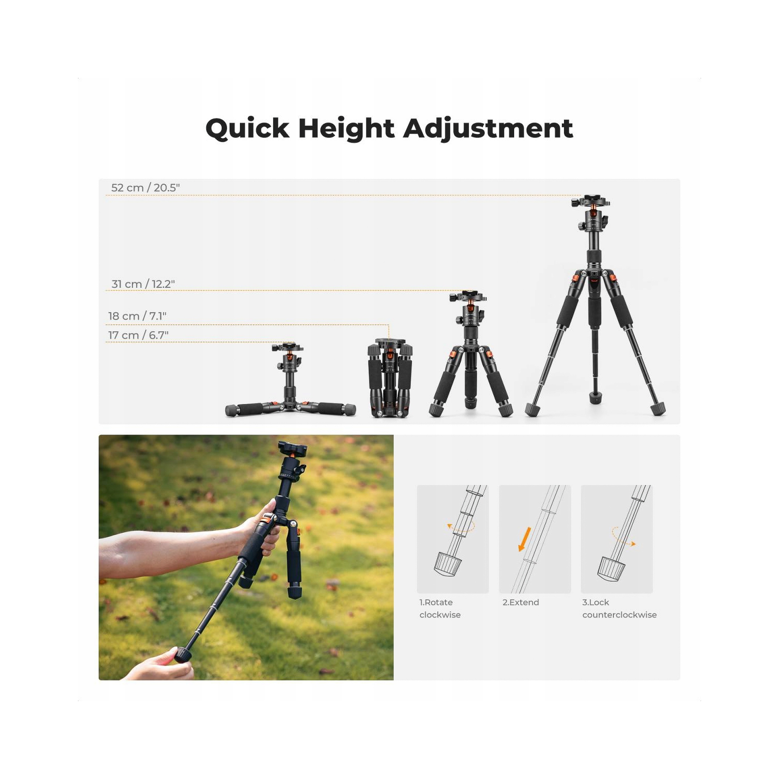 Regulowana wysokość robocza – od 17 cm do 52 cm