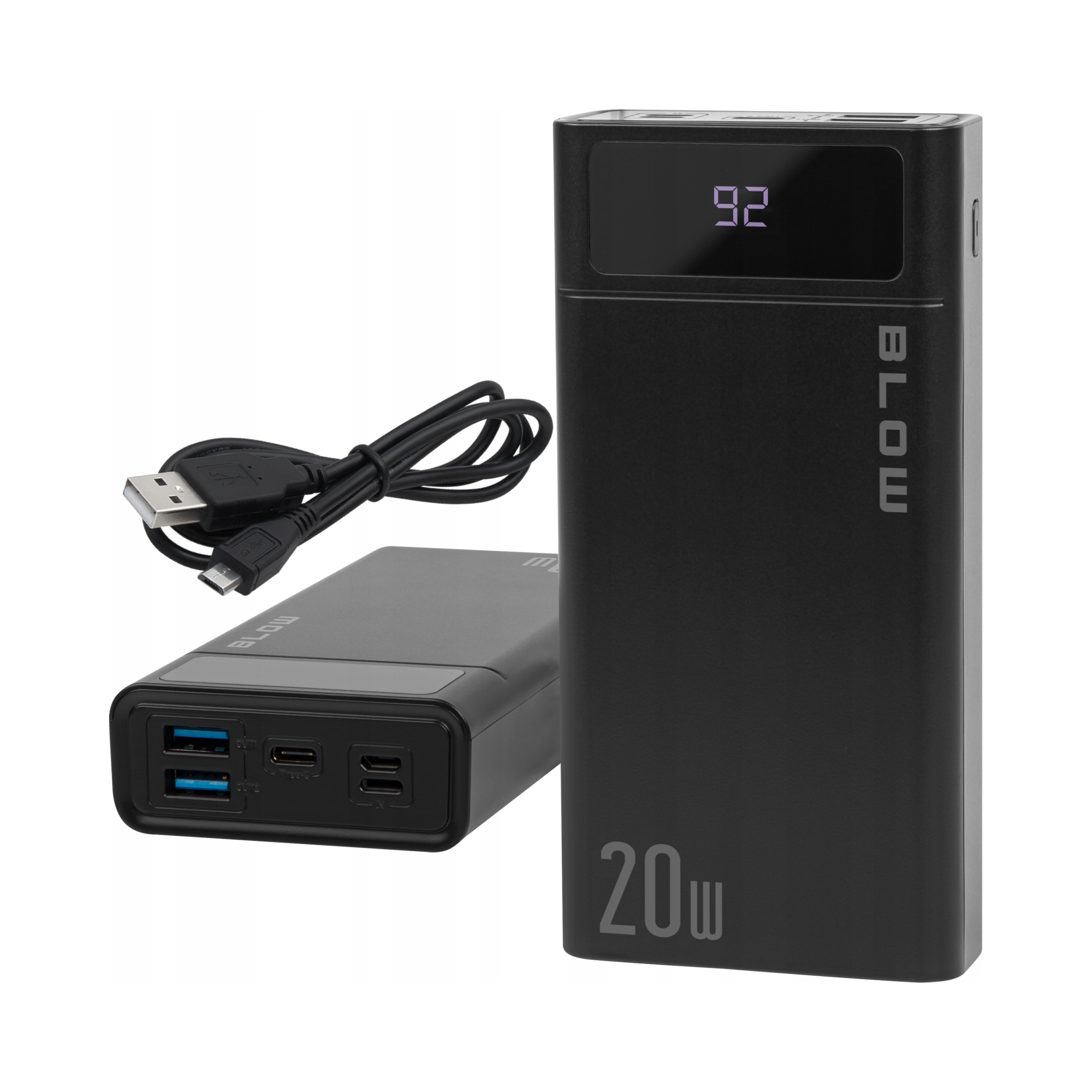 BLOW POWER BANK 20000MAH QC+PD 20W + LIGHTNING CZARNY PB20E – Niezawodne źródło energii