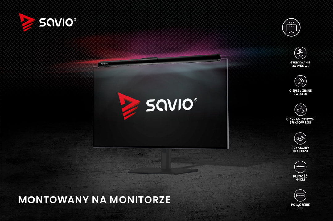 Lightbar LB-01. Cecha 1. Montowany na monitorze.