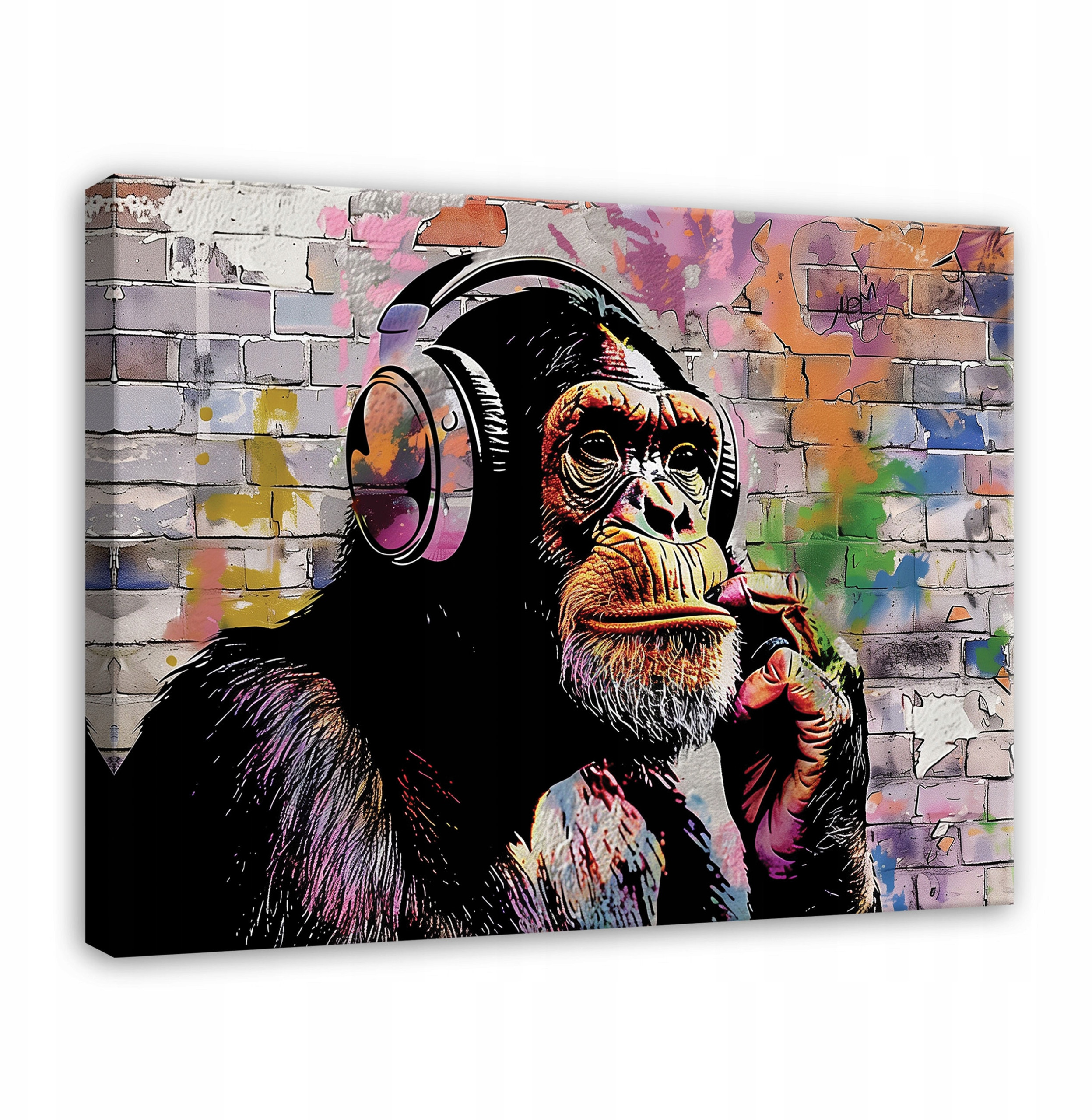 Obraz Banksy Małpa Graffiti Street Art Nowoczesny na Płótnie Ścianę 100x70 – Wyjątkowa dekoracja do Twojego wnętrza