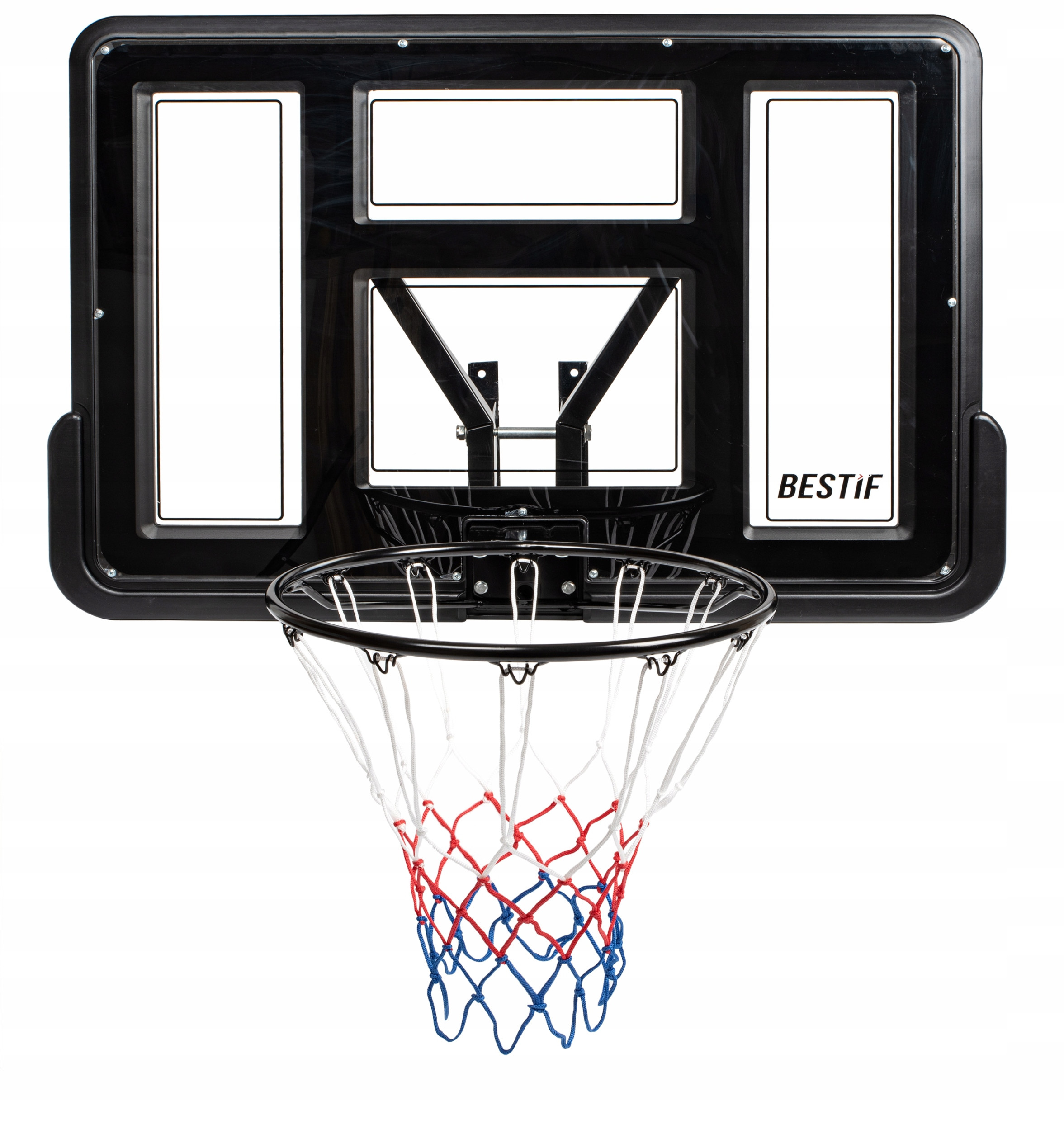 Elementy zestawu: obręcz, siatka, tablica, uchwyt