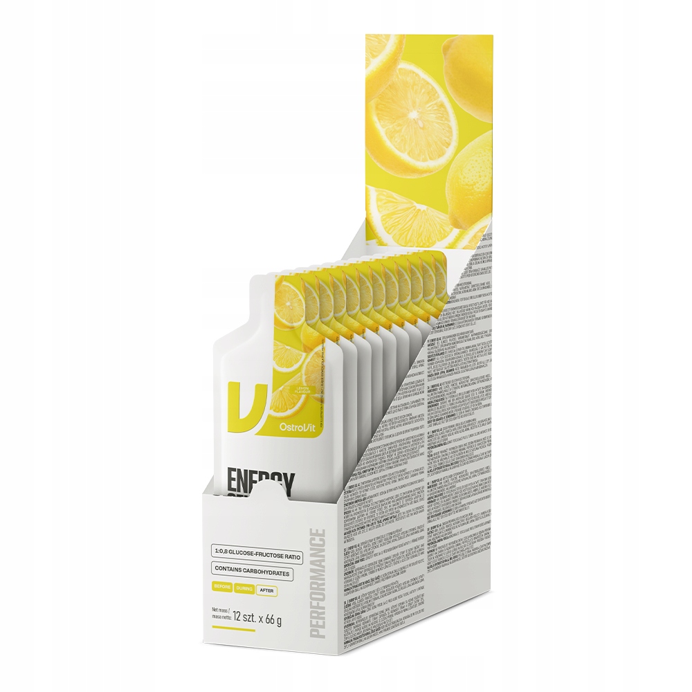 OstroVit Energy Gel 40 - Cytryna (12 x 66 g) – Energetyczny żel dla aktywnych
