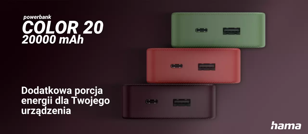 Power pack Hama Color 20 20000 mAh bordowy – kolorowy powerbank o dużej mocy