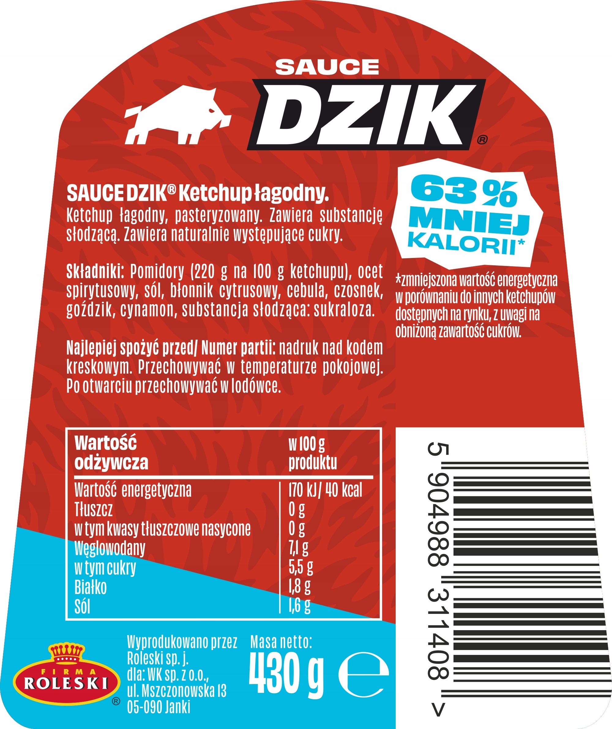 Składniki i wartości odżywcze Dzik Ketchup